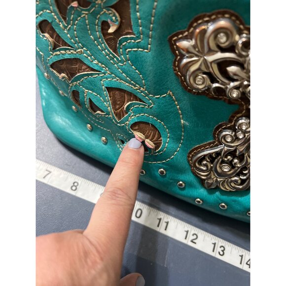 Western Turquoise  Bag Embellished Cross Design SMALL FLAW Cogril Rodeo Ranch - Picture 2 of 11